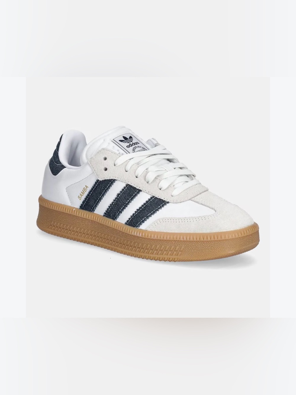 adidas Samba Leather Sneaker in White, Denim Blue & Gum